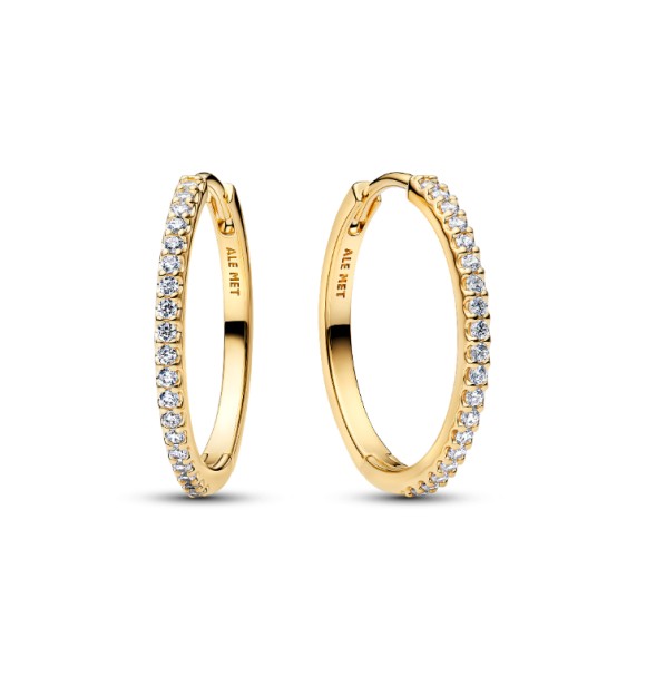 264652C01 14k gold-plated hoop earrings with clear cubic zirconia,
 22 mm
