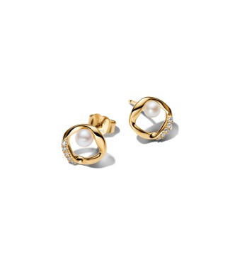 264662C01 14k gold-plated stud earrings with white treated freshwater cultured pearl and clear cubic zirconia