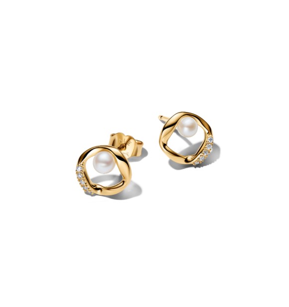 264662C01 14k gold-plated stud earrings with white treated freshwater cultured pearl and clear cubic zirconia