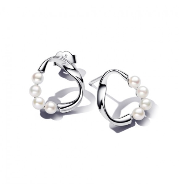 PANDORA 293276C01 Aretes de plata de primera ley con perla cultivada de agua dulce tratada en color blanco