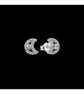 PANDORA 294257C01 Pendientes de plata de ley con forma de luna y circonitas transparentes.