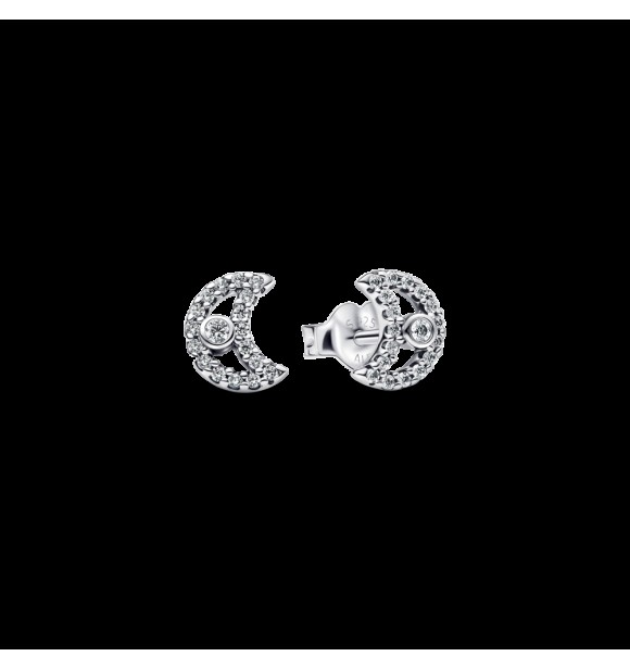 PANDORA 294257C01 Pendientes de plata de ley con forma de luna y circonitas transparentes.