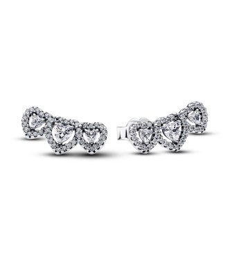 PANDORA 294411C01 Triple heart sterling silver stud earrings with clear cubic zirconia