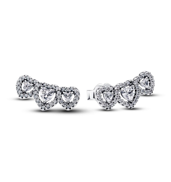 PANDORA 294411C01 Triple heart sterling silver stud earrings with clear cubic zirconia