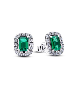 PANDORA 294501C01 Pendientes de plata de ley con cristal verde real y circonitas cúbicas transparentes.