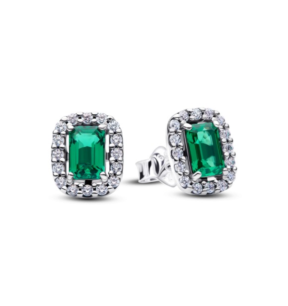PANDORA 294501C01 Pendientes de plata de ley con cristal verde real y circonitas cúbicas transparentes.