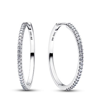 294650C01 Sterling silver hoop earrings with clear cubic zirconia,
 28 mm