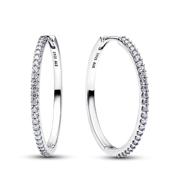294650C01 Sterling silver hoop earrings with clear cubic zirconia,
 28 mm