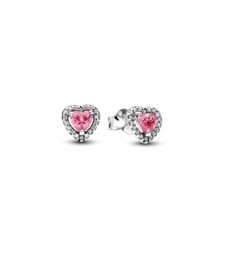 PANDORA 298427C02 Pendientes de botón de plata de ley con forma de corazón y circonitas cúbicas transparentes y rosas de fantasía