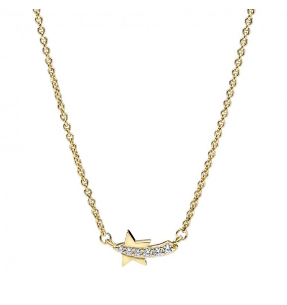 PANDORA 362374C01-45 Collier enchapado en oro de 14k de estrella fugaz con circonita cúbica transparente