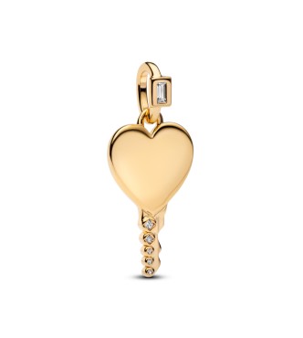 PANDORA 364353C01 Engravable heart key 14k gold-plated pendant with clear cubic zirconia