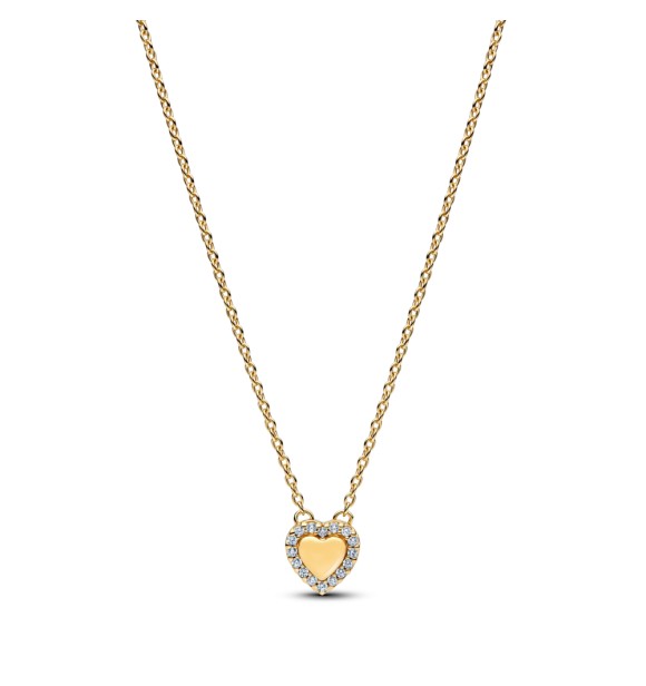 PANDORA 364364C01 Engravable heart 14k gold-plated collier with clear cubic zirconia