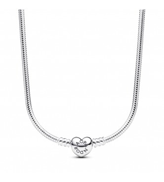 PANDORA 393091C00-45 Collar de cadena de serpiente de plata de primera ley con cierre de corazón
