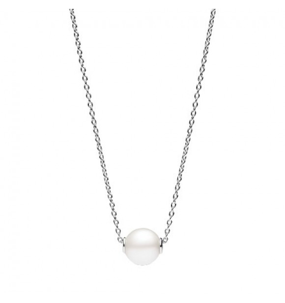 PANDORA 393167C01-45 Collar de plata de primera ley con perla cultivada de agua dulce tratada en color blanco y circonita cúbica transparente.