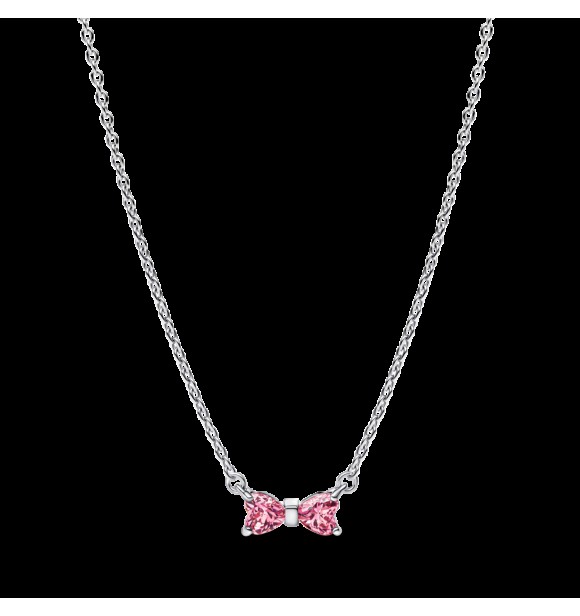 PANDORA 394235C01 Collar de plata de ley con forma de lazo y circonitas cúbicas rosas y transparentes de fantasía
