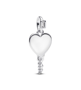 PANDORA 394353C01 Engravable heart key sterling silver pendant with clear cubic zirconia