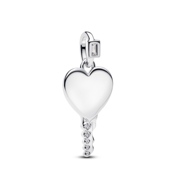 PANDORA 394353C01 Engravable heart key sterling silver pendant with clear cubic zirconia