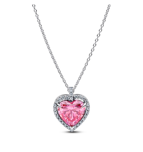 394414C01-45 Heart sterling silver collier with fancy pink and clear cubic zirconia