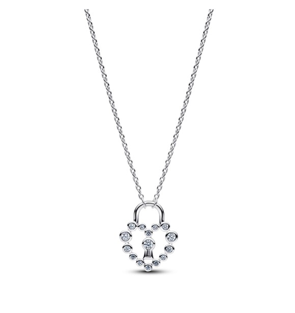 394416C01-50 Heart padlock sterling silver pendant necklace with clear cubic zirconia
