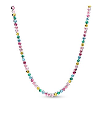 394648C01-40 Sterling silver necklace with yellow,
 blue, phlox pink, green crystal, pink, clear and fancy pink cubic zirconia