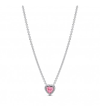 PANDORA 398425C02 Collar de plata de ley con forma de corazón y circonitas cúbicas rosas y transparentes de fantasía