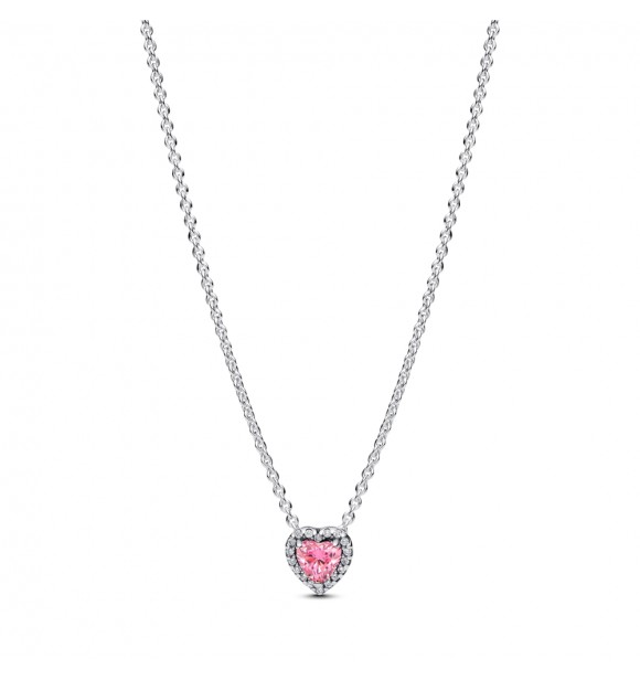 PANDORA 398425C02 Collar de plata de ley con forma de corazón y circonitas cúbicas rosas y transparentes de fantasía