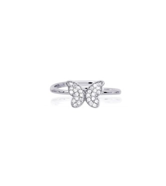 Anillo de plata 925 con circonitas mariposa 1 mm, talla regulable de 11 a 19