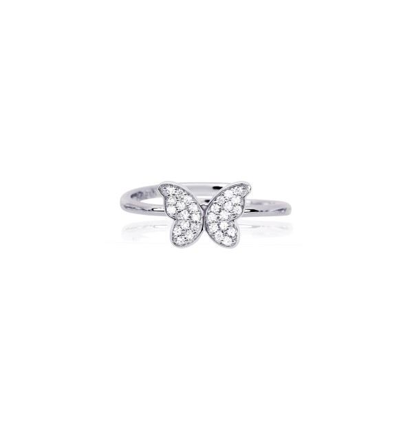 Anillo de plata 925 con circonitas mariposa 1 mm, talla regulable de 11 a 19