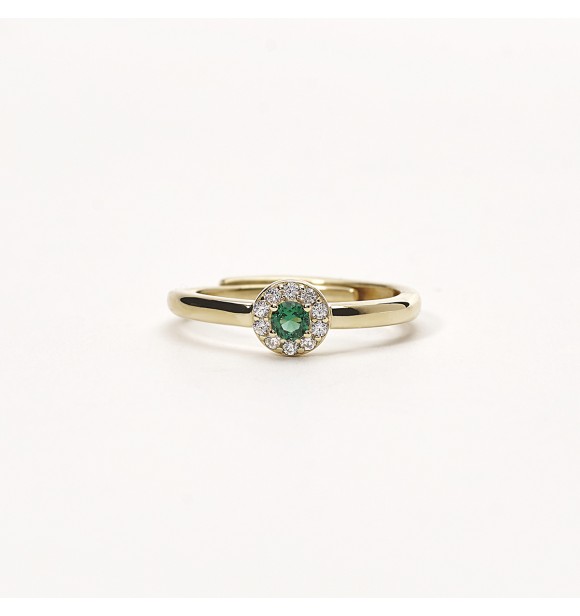 Anillo en plata dorada 925 con circonitas 1,
25 mm y esmeralda sintética 3 mm regulable de la talla 9 a la 17