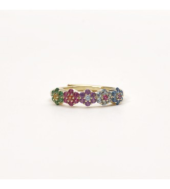 Anillo en plata dorada 925 con circonitas multicolores 1,
50 mm ajustable de la talla 11 a la 19