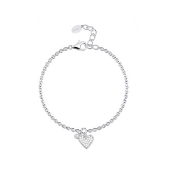 Pulsera de plata 925 con colgante de corazón 8,30x9,
10 mm y circonitas 2, 1,20 y 1 mm, largo regulable de 16 a 19 cm