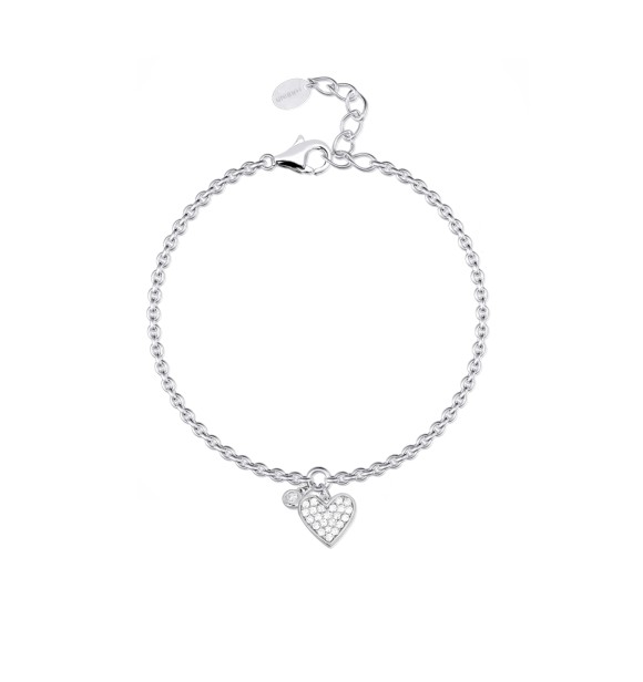 Pulsera de plata 925 con colgante de corazón 8,30x9,
10 mm y circonitas 2, 1,20 y 1 mm, largo regulable de 16 a 19 cm
