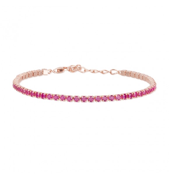 Pulsera de plata 925 chapada en oro rosa con rubi sintetico