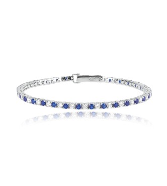 Pulsera Tennis de plata 925 rodiada con zafiros sintéticos 2,
5 mm y circonitas 2,5 mm, longitud 17 cm