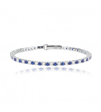 Pulsera tenis de plata 925 rodiada con zafiro sintético 2,
50 mm y circonitas blancas 2,50 mm talla S, largo 16 cm