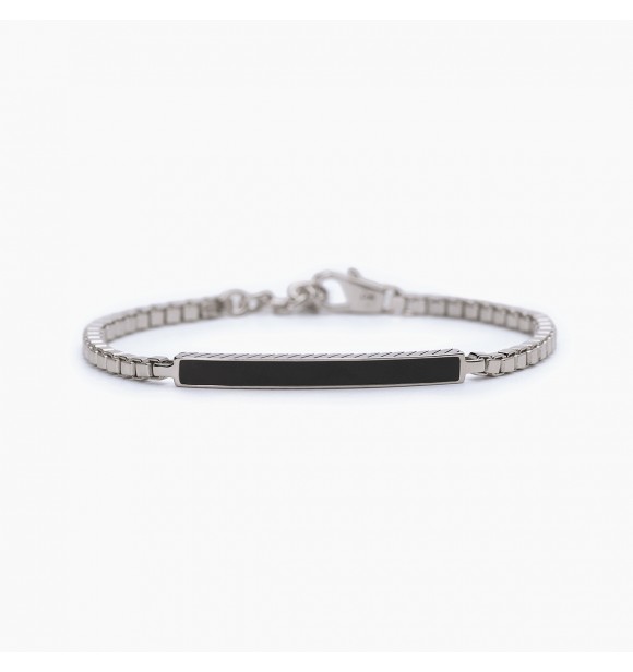 Pulsera de plata 925 con acabado rodio con cadena veneciana y placa de esmalte,
 longitud ajustable de 18,5 a 20,5 cm