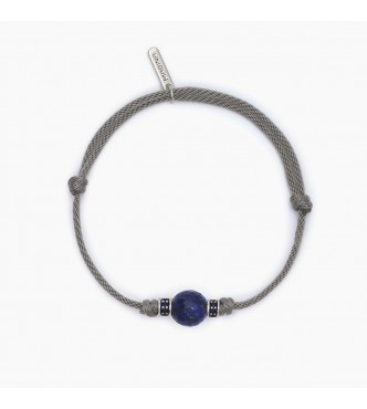 Pulsera de plata 925 rodiada con cordón gris, piedra de lapislázuli 11-12 mm e inserciones con circonitas azules 1,
2 mm, longitud ajustable de 18 a 21 cm