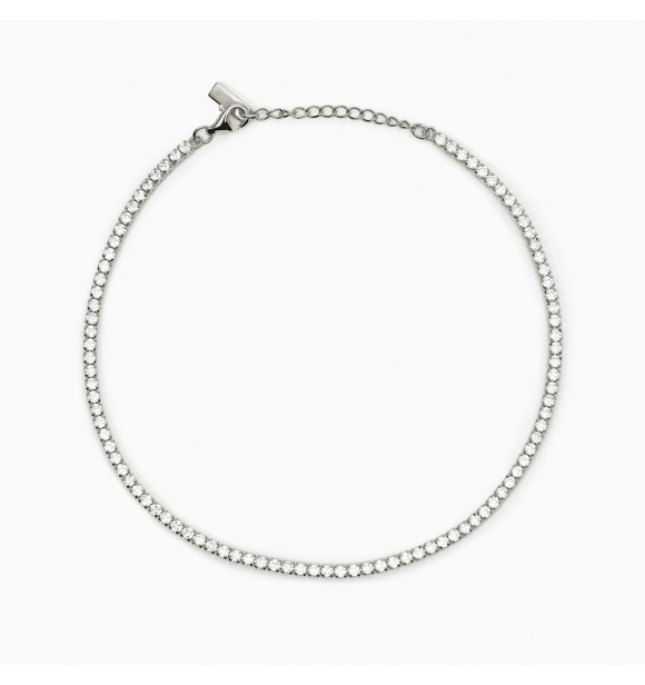 Tobillera de plata 925 rodiada con circonitas blancas 2 mm,
 longitud ajustable 23-26 cm