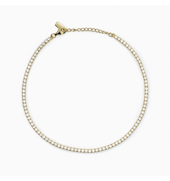 Tobillera de plata dorada 925 con circonitas blancas 2 mm,
 largo ajustable 23-26 cm