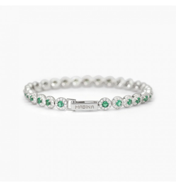 Pulsera Tennis de plata 925 rodiada con esmeraldas sintéticas 3 mm y circonitas blancas 1,
25 mm, longitud 17 cm