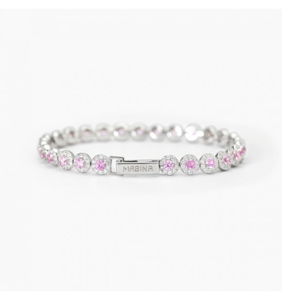 Pulsera Tennis de plata 925 rodiada con turmalinas sintéticas 3 mm y circonitas blancas 1,
25 mm, longitud 18 cm