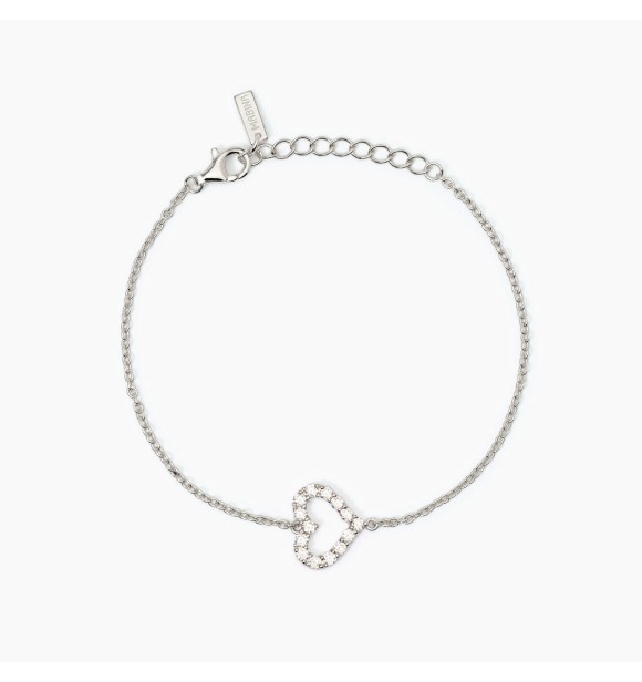 Pulsera de plata 925 rodiada con cadena forzatina de 1,
5 mm y elemento central de corazón de 11,5x13,5 mm con circonitas de 2 mm, longitud regulable de 16 a 19 cm