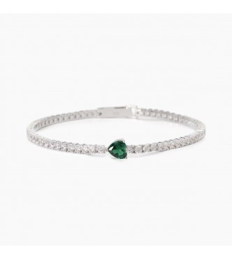 Pulsera Tennis de plata 925 rodiada con esmeralda sintética tallada en forma de corazón de 6x6 mm y circonitas de 2,
5 mm, longitud 18 cm