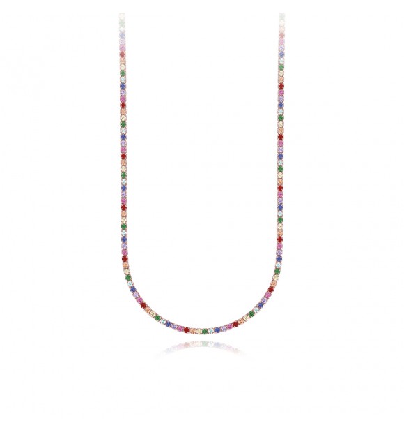 Gargantilla de plata rosada 925 con circonitas multicolores,
 largo ajustable de 36 a 41 cm