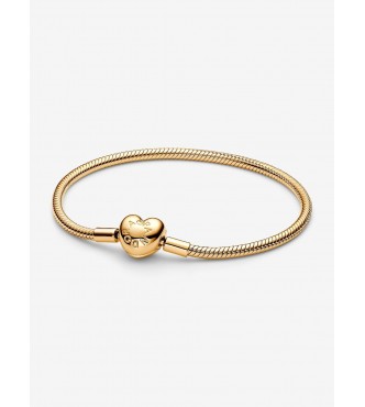 PANDORA 76305C00 Pulsera de cadena de serpiente bañada en oro de 14k con cierre de corazón