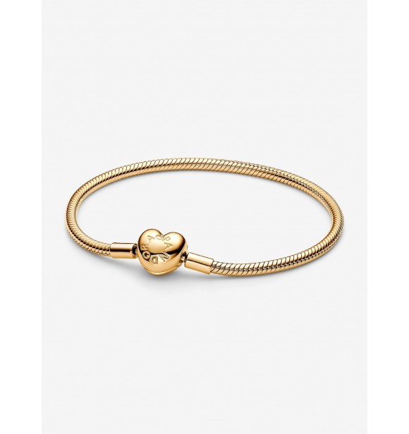 PANDORA 76305C00 Pulsera de cadena de serpiente bañada en oro de 14k con cierre de corazón