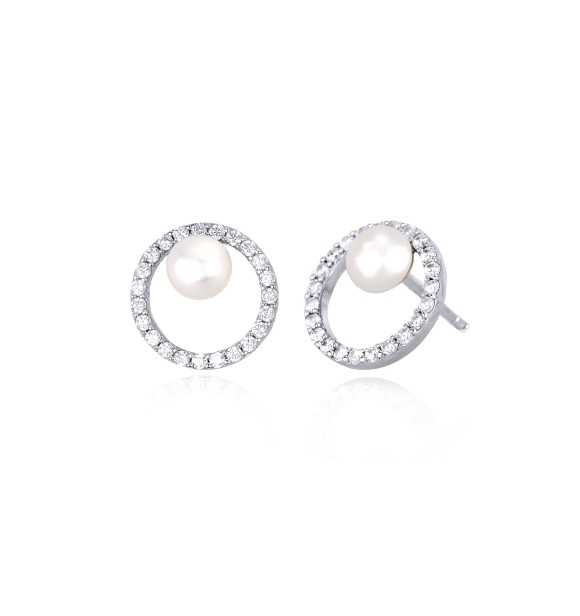 Pendientes de plata 925, rodiada con perla boton cultivada
