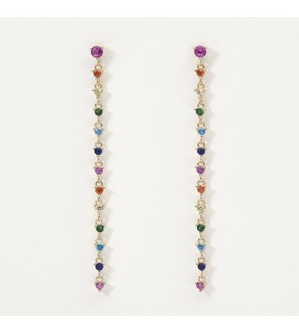 Pendientes de plata dorada 925, largo 6 cm,
 con circonitas multicolores 2,50 y 4 mm