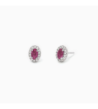 Pendientes de plata 925 rodiada con rubíes sintéticos talla ovalada 5x3 mm y circonitas blancas 1,
00 mm