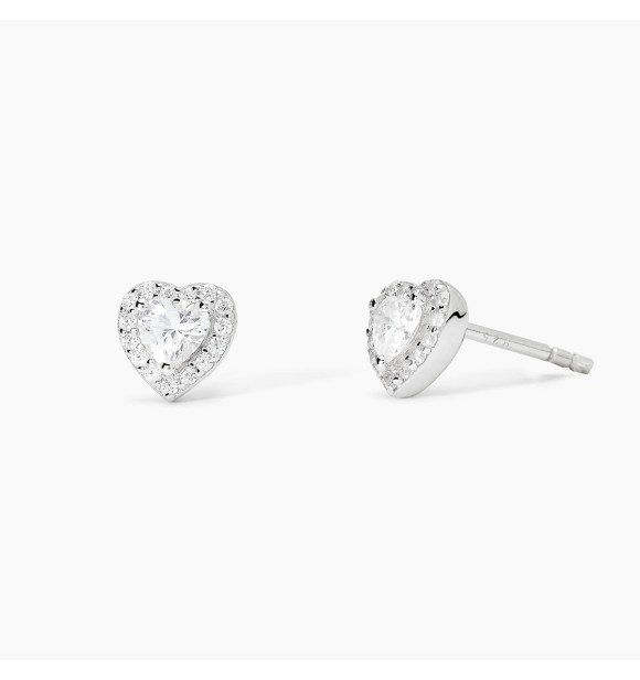 Pendientes de plata 925 rodiada de 6,5x6 mm con circonitas blancas talla corazón 4x4 y 1 mm